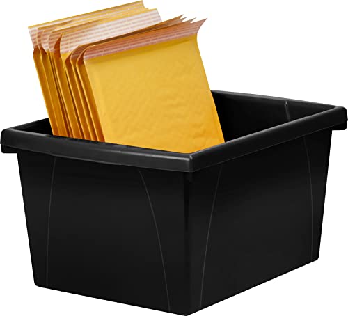 Image of Storex 4 Gallon Storage Bin - Plastic Classroom Organizer for Books and Supplies, Black, 6-Pack (61466C06C)