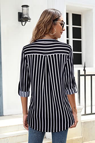 Image of Bulotus Womens 3 /4 Sleeve Tops Plus Size V Neck Zipper Business Casual Blouses for Office & Going Out Soft Knit Tunics, M-3XL