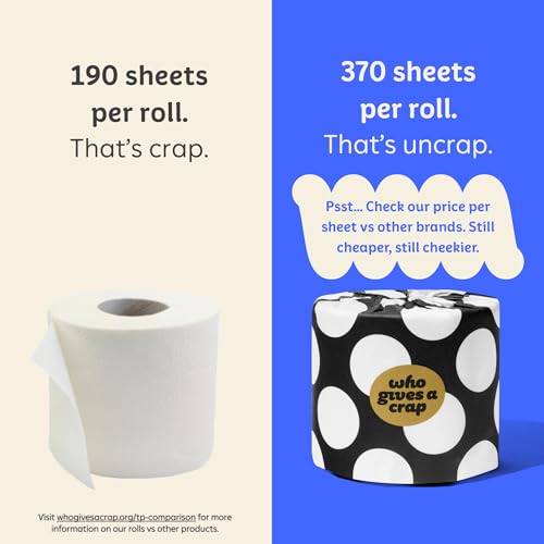 Image of Who Gives A Crap 100% Bamboo Toilet Paper, 48 Rolls, 3 Ply, 370 Sheets, Long, Strong & Soft Toilet Tissue, Sustainable, Biodegradable, Renewable, Tree Free Bathroom Tissue Bulk Toilet Paper