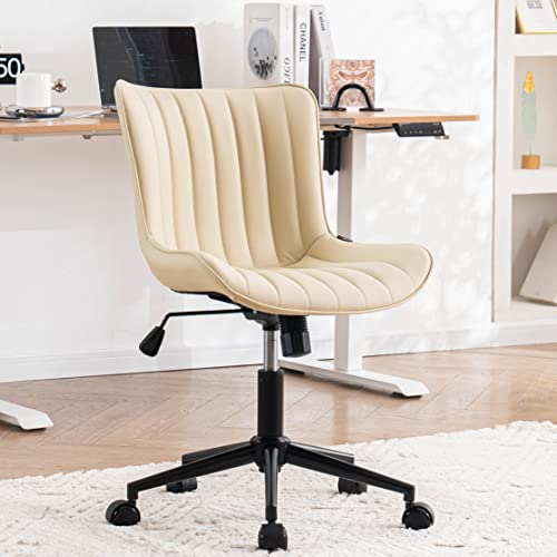YOUNIKE Office Chair Swivel Desk Chair Upholstered Faux Leather Height Adjustable with Wheels Computer Task Chair Modern Rolling Armless Ergonomic High Back, Beige, Loads 300 lbs YOUNIKE Office Chair Swivel Desk Chair Upholstered Faux Leather Height Adjustable with Wheels Computer Task Chair Modern Rolling Armless Ergonomic High Back, Beige, Loads 300 lbs