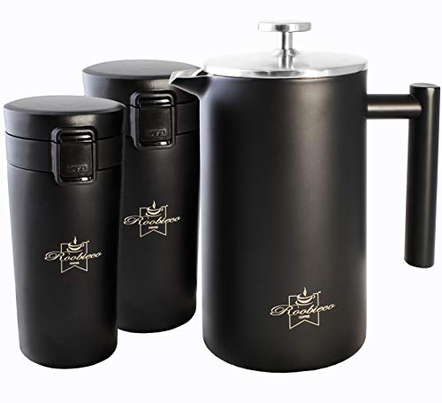 RoobieCo French Press x1 and Travel Mug x2 Coffee Set
