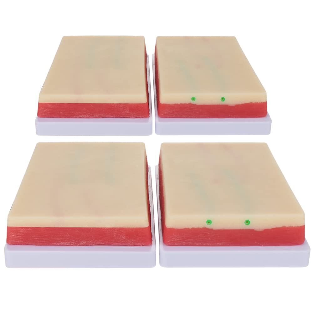 4 Pcs Venipuncture IV Injection Training Pad Model, Silicone Human Skin Suture Training Model, Injection Practice Pad,4 Veins Imbedded, 3 Skin Layers