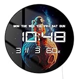 Timethink 12'' Space Decor Digital Wall Clock with LED Display, Astronaut Moon Kids Electric Wall Clock Auto-Brightness, Date, Temperature, 12/24hr Format for Outer Space Themed Bedroom Nursery Decor