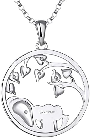 JO WISDOM Women Heart Necklace,925 Sterling Silver Elephant Pendant Necklace with 3A Cubic Zirconia,Jewelry for Women