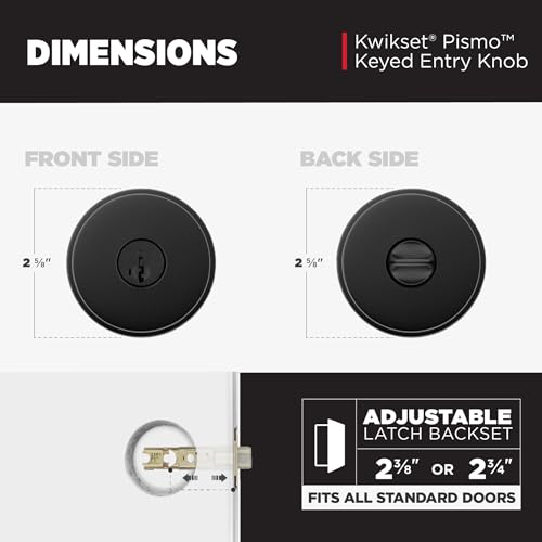 Image of Kwikset Pismo Entry Door Knob with Lock and Key, Secure Keyed Handle Exterior, Front Entrance and Bedroom, Matte Black, 10 Pack, Pick Resistant SmartKey Rekey Security and Microban