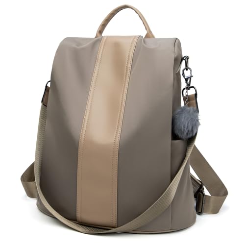 PINCNEL Women Khaki Medium Backpack Purse Waterproof Nylon Anti-theft Rucksack Lightweight Shoulder Bag