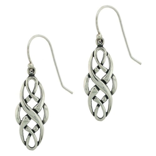 Amazon Collection Sterling Silver Celtic Design Oval Dangle Earrings