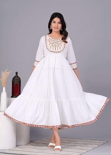 Image of JG JAI GOVINDAM Cotton Anarkali Indian Kurti for Women Pakistani Wedding /Party Wear Designer Style Anarkali Suit for Women