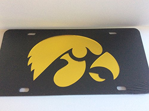 Craftique Iowa Hawkeyes, Black Laser Cut License Plate Auto Tag, Made in The USA