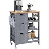 Yaheetech Kitchen Storage Trolley on Wheels, Rolling Kitchen island Cart with 3 Drawers and 3 Shelves, Mobile Storage Sevring Trolley Cart for Dining Room, Living Room, Bar, Dark Gray
