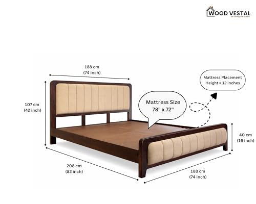 Image of Wood Vestal Sheesham Wood Bed with Upholstered Head & Foot, Solid Wood, Modern Design | King Size - (78 inchx72 inch) | Without Mattress & Side Tables | Low Highted | WS - DQ - 6' - D