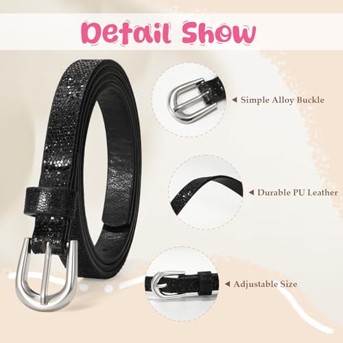 WERFORU Kids PU Leather Skinny Belt for Girls Boys Teen Child Thin Shiny Glitter Waist Belt for Jeans Dress4