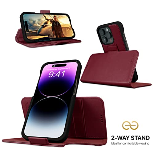 Image of dreem Fibonacci Compatible with iPhone 14 Pro Max Wallet case / 2-in-1 Shockproof case and Detachable Vegan Leather Folio, MagSafe Compatible, RFID Protection [Burgundy]