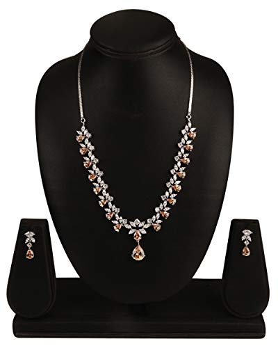 Image of Swasti Jewels Gold Plated CZ Necklace and Earrings Set for Women