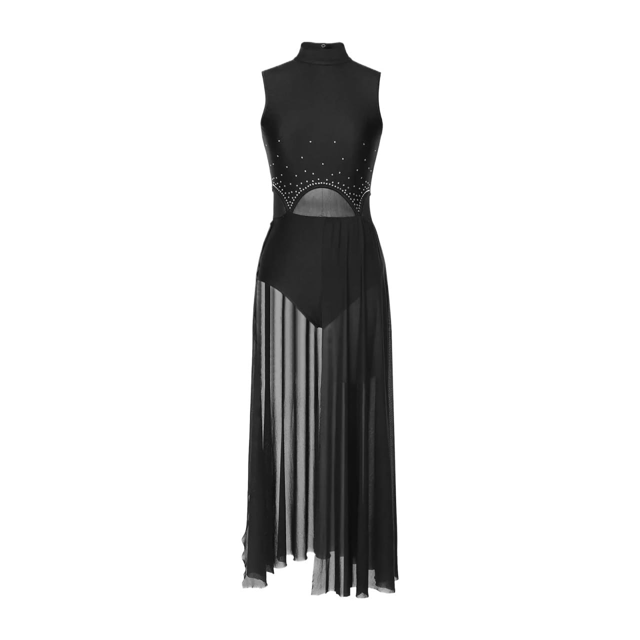 Lyrical Dance Kostüm Damen Modern Lyrical Dance Performance Kleid Ärmellos Strass Split Transparent Maxikleider Ballett Gymnastik Trikot Tanzbekleidung Für Frauen