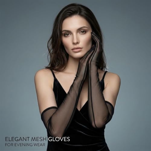 Lange Handschuhe für Frauen Verlängertes Sexy Damen Schwarz Tüll Handschuhe – Bild 2