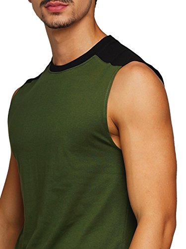 Image of GRITSTONES Olive Green /Black Round Neck Sleeveless Vest (t Shirts)