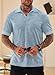 VOGSTART Man Casual Shirt Textured Solid Tops Loose Fit Johnny Collar Vintage Fashion Retro Wicking Stretch Ribbed Cuffs Golf Polo Tshirt Light Blue XXL