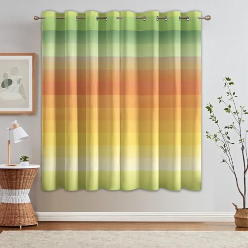 Rideaux occultants à œillets 228x228 cm rayés vert jaune pour salon