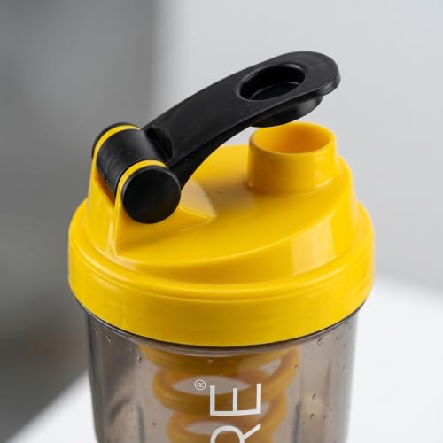 Image of Protein Shaker Bottle 700ml with Mixing Spring, Leakproof BPA-Free Gym Shaker Cup for Protein, Pre & Post Workout Drinks, Smoke Grey with Yellow Lid
