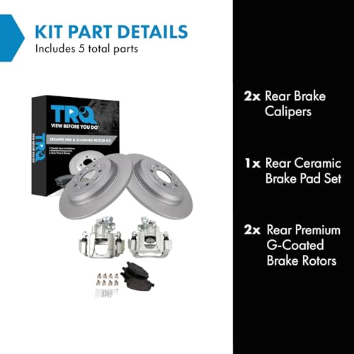 Image of TRQ Rear Brake Pad and Rotor Set Ceramic G Coated Rotors Calipers Compatible with 2009 Ford Flex 2010-2012 Taurus 2009-2012 Lincoln MKS
