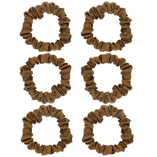 Otyou 6個パック 高弾性サテンカバー ヘアシュシュ スキニーヘアタイ ソフト シュシュボブル ボンネット ポニーテールホルダー リストバンド ヘアアクセサリー 女の子 キッズ バイク テニス プレイ用 (ライトブラウン)