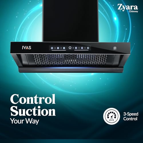 Image of IVAS Chimney T shape Zyara 60 cm|Max Suction 1500 M3 /hr | Touch+ Motion sensor 3 control | 12 Year warranty on motor and 2 years warranty on product