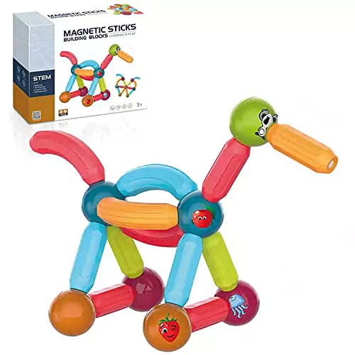 Image of Kidology Magnetic Stick Building Blocks Set for Kids | Colorful Magnetic Sticks and Balls Construction Toy | Montessori STEM Educational Magnet Game for Boys & Girls | 3D Learning Toy Gift (26 Pcs)