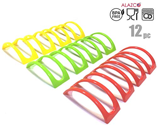 12pc Colorful Stackable ALAZCO Taco Holder Stand Server - For Soft & Hard