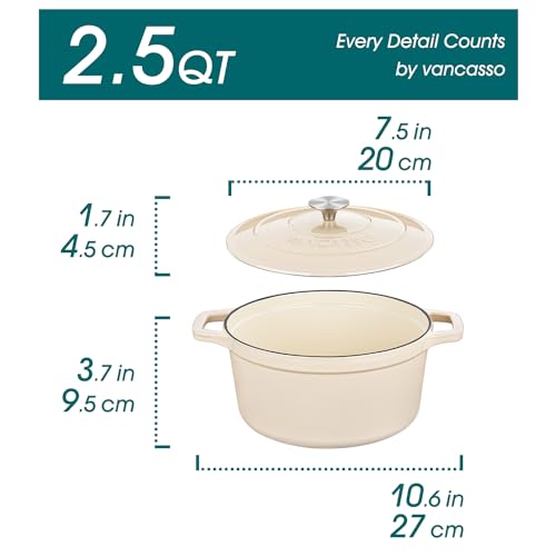 Image of vancasso 2.5 Qt Enameled Cast Iron Dutch Oven with Lid, Cream