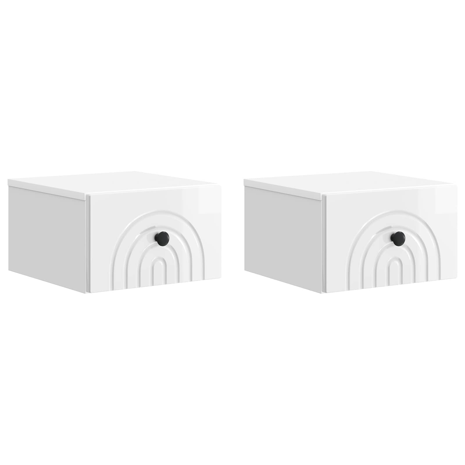 Armoire de chevet suspendue avec tiroir 2 pièces blanc haute brillance, armoire murale moderne pour chambre et salon, faite de matériaux en bois durables, design rectangulaire