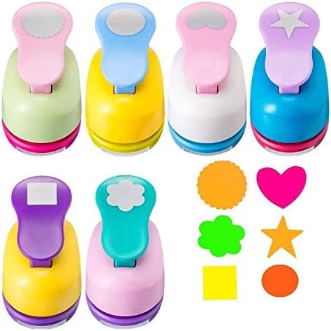 6 Pieces Craft Holes Punch 1 Inch Paper Punchers Scrapbook Punches,Round, Star, Square, Heart, Flower, Wave Circle Shape