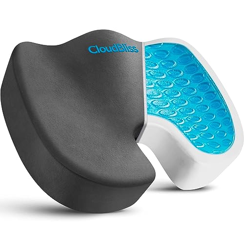 CloudBliss Gel Seat Cushion - Cooling Gel Enhanced, Memory Foam, Ergonomic Seat Cushion for Long Sitting for Office, Game, Car, Airplane (X-Large, Grey)