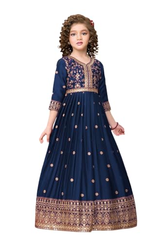 Image of White Button Designer Zari Work Ethnic Gown for Girls | Sequin Embroidered Traditional Wedding Dress