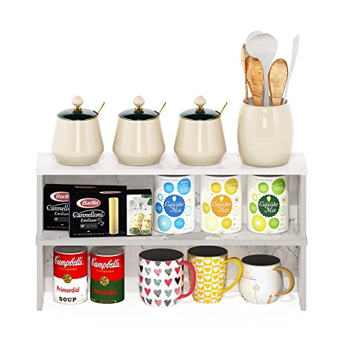 Image of Furinno Helena Kitchen Counter Stackable Organizer Shelf, Set of 2, 23-Inch, Marble White