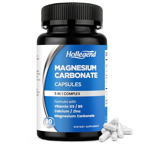 Magnesium Carbonate Capsules 500mg Magnesium Carbonate Supplement with Calcium Vitamin B6 D3 Zinc for Digestive Muscle & Nerve Health Gentle & High Absorption Vegan Non-GMO 90