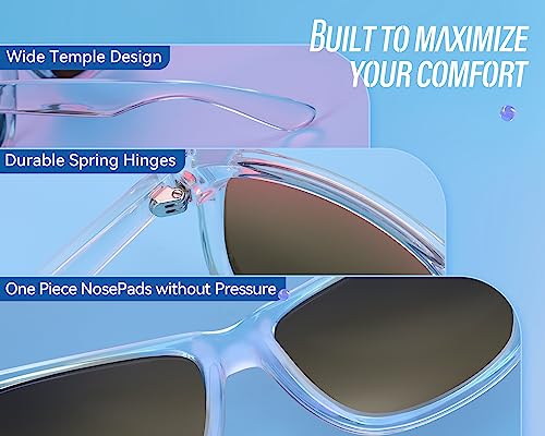 Velazzio Polarized Sunglasses For Men Women Uv400 Protection Unisex Sunglasses Ultralight Frame For Driving Cycling Golf Fishing Sailing, Clear Frame Blue Lens #TOP4