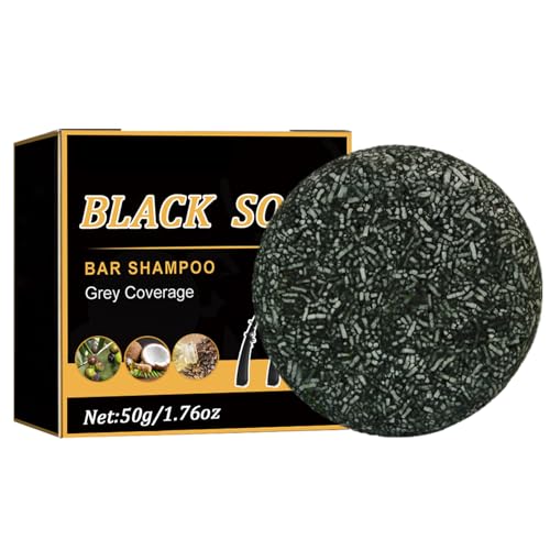 Hair Darkening Shampoo Bar | 50g Gray Beard Coverage Soap Grooming Volume Boost Sensitive Scalp Care Natural Look Restorer | Black Soap for Gray Hair Moisturizing Strengthening Shampoo