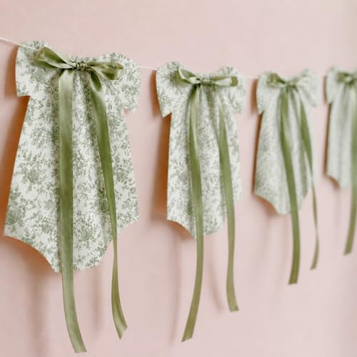Image of Weysat 2 Pcs Baby Clothes Banner Baby Boys Girls Shower Decorations Sage Green Floral Bodysuit Clothesline Banner Gender Reveal Birthday Neutral Party Outfit Paper Decor Supplies