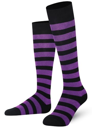 Mysocks Unisex Knee High Long Socks Stripe Purple and Black 4-7