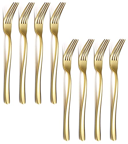 Image of Dinner Forks Food Grade Stainless Steel Silverware Forks,Table Forks,Flatware Forks Mirror Finish & Dishwasher Safe,Use for Home,Kitchen or Restaurant (Gold, Set of 8)