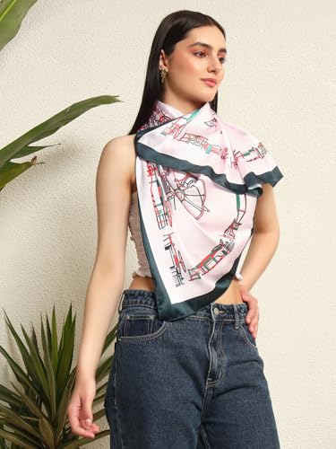 Image of Ravaiyaa - Attitude is everything Women Silk Digital Print Large Square Scarf Breathable Lightweight Neckerchief Printed Headscarf 40 inch x 40 inch Inch
