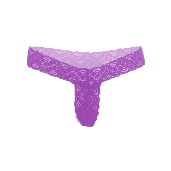 Lace Thong Panty Womens Microfibre Floral Lace Low Rise G String Thong Panty for Women/Girls Purple, One Size-image-33