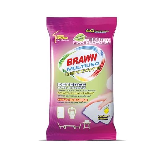 Brawn Multiuso Igienizzante, Detergono Tutte le Superfici e Rimuovono Germi e Batteri, Profumo Lemon con Tessuto BioDegradabile, Doppia Superficie Pulente Senza Risciacquo, Confezione da 40 panni