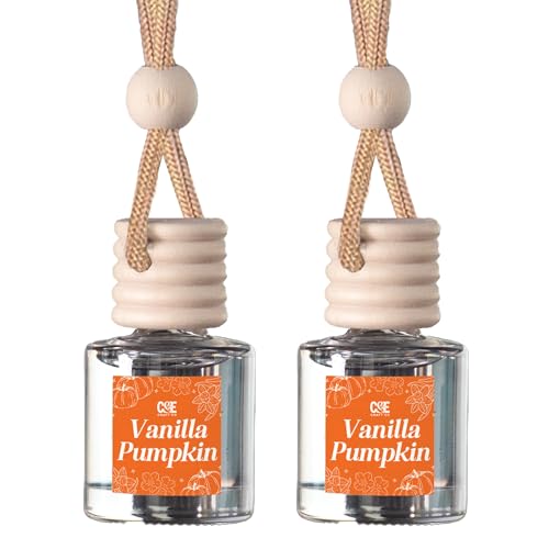 Image of C&E Craft Co Hanging Car Air Freshener Diffuser 2 Pack, Long Lasting Fragrance Oil Car Freshener, Glass Bottle Auto Air Freshener, Made in USA (Vanilla Pumpkin)