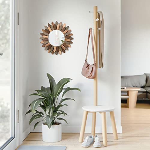 Image of Honiway Boho Wall Decor 12 inch Decorative Mirror with Rustic Wood Sunburst Frame, Perfect for Bedroom, Living Room, Bathroom, Kitchen
