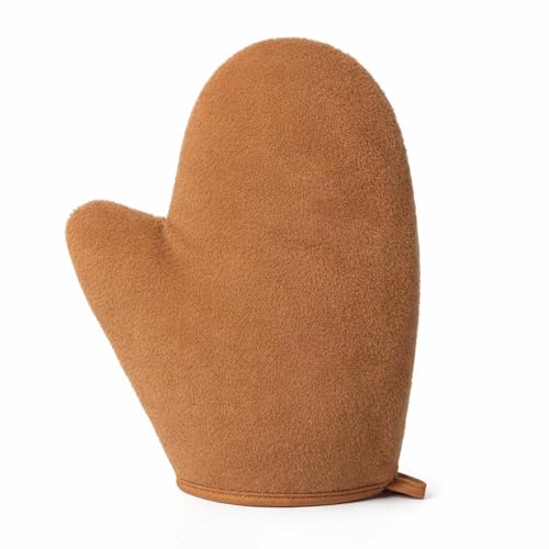 Self Tanning Mitts, Back Self Tanner Applicator Double Sided Reusable Sunless Tanning Mittens 4 in 1 Tanner Gloves with Thumb for Tan Lotion (Brown)