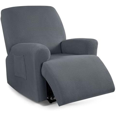 TAOCOCO Recliner Cover 4-Pieces, Stretch Sofa Slipcover 1 Seater Couch Protector Soft Furniture Covers with Elastic Chair Covers Jacquard Pattern (Grey) Cover