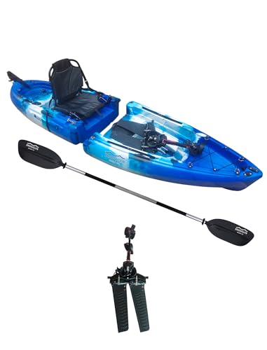 Brooklyn 9.0 Modular Pedal Kayak by BKC, Lightweight Sit-On-Top Modular Fishing & Recreation Kayak, Flipper Drive, Rudder Steering, 300 lb Capacity, Compact Two-Piece Design (Blue Typhoon)