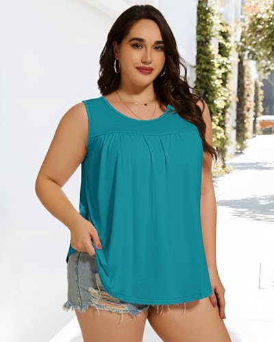 Image of Women Plus Size Tank Top Casual Summer Tops Loose Fit Sleeveless T Shirts Trendy Crewneck Tunic Tees 2026